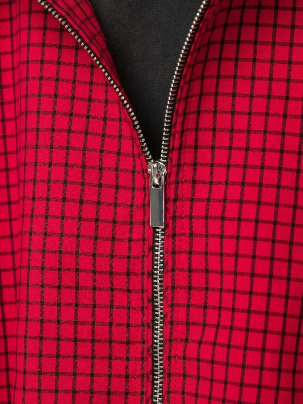 Red Plaid Casual Women's Funnel Neck Cloak Sleeve Zippered Regular Length Jacket